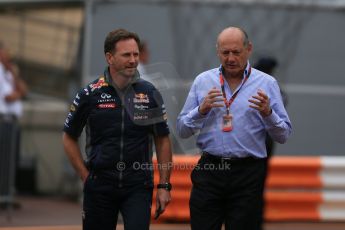 World © Octane Photographic Ltd. Infiniti Red Bull Racing Team Principal - Christian Horner and Ron Dennis - Principal of McLaren Honda. Saturday 23rd May 2015, F1 Practice 3, Monte Carlo, Monaco. Digital Ref: 1281LB1D5798
