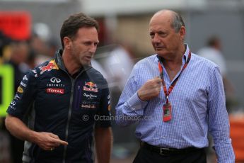 World © Octane Photographic Ltd. Infiniti Red Bull Racing Team Principal - Christian Horner and Ron Dennis - Principal of McLaren Honda. Saturday 23rd May 2015, F1 Practice 3, Monte Carlo, Monaco. Digital Ref: 1281LB1D5811