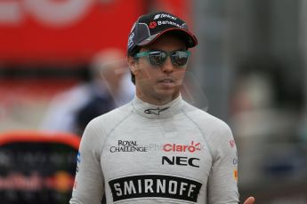World © Octane Photographic Ltd. Sahara Force India VJM08 – Sergio Perez. Saturday 23rd May 2015, F1 Practice 3, Monte Carlo, Monaco. Digital Ref: 1281LB1D5889