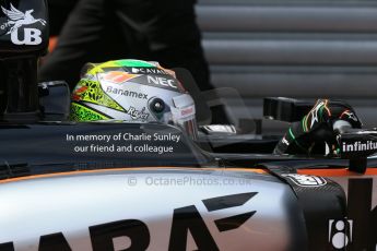 World © Octane Photographic Ltd. Sahara Force India VJM08 – Sergio Perez. Saturday 23rd May 2015, F1 Practice 3, Monte Carlo, Monaco. Digital Ref: 1281LB1D6844
