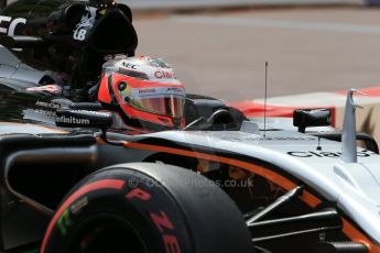 World © Octane Photographic Ltd. Sahara Force India VJM08 – Nico Hulkenberg. Saturday 23rd May 2015, F1 Practice 3, Monte Carlo, Monaco. Digital Ref: 1281LB1D6858