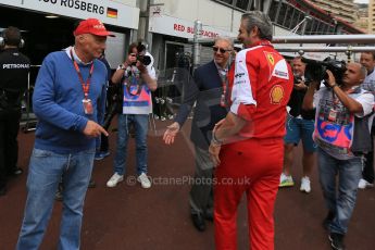World © Octane Photographic Ltd. Scuderia Ferrari - Maurizio Arrivabene and Niki Lauda. Saturday 23rd May 2015, F1 Practice 3, Monte Carlo, Monaco. Digital Ref: 1281LB5D3346