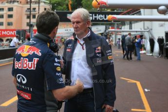 World © Octane Photographic Ltd. Infiniti Red Bull Racing Team Principal - Christian Horner and Helmut Marko. Saturday 23rd May 2015, F1 Practice 3, Monte Carlo, Monaco. Digital Ref: 1281LB5D3358