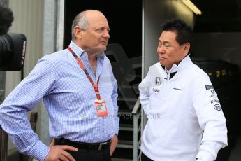 World © Octane Photographic Ltd. McLaren Honda Principal - Ron Dennis and Honda motorsport boss Yasuhisa Arai. Saturday 23rd May 2015, F1 Practice 3, Monte Carlo, Monaco. Digital Ref: 1281LB5D3365