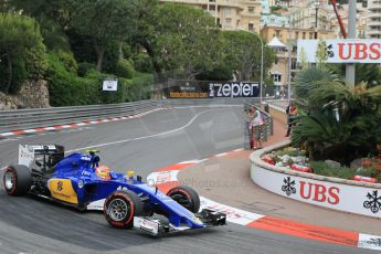 World © Octane Photographic Ltd. Sauber F1 Team C34-Ferrari – Marcus Ericsson. Saturday 23rd May 2015, F1 Practice 3, Monte Carlo, Monaco. Digital Ref: 1282CB1L1198