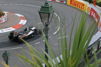 World © Octane Photographic Ltd. Sahara Force India VJM08 – Sergio Perez. Saturday 23rd May 2015, F1 Practice 3, Monte Carlo, Monaco. Digital Ref: 1282CB1L1338