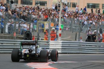 World © Octane Photographic Ltd. Sahara Force India VJM08 – Sergio Perez. Saturday 23rd May 2015, F1 Qualifying, Monte Carlo, Monaco. Digital Ref: 1282CB7D5788