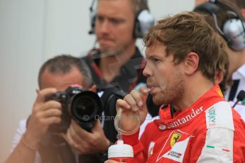 World © Octane Photographic Ltd. Scuderia Ferrari SF15-T– Sebastian Vettel. Saturday 23rd May 2015, F1 Qualifying Parc Ferme, Monte Carlo, Monaco. Digital Ref: 1282CB7D5820