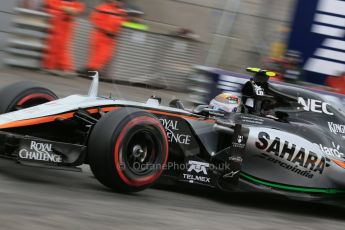 World © Octane Photographic Ltd. Sahara Force India VJM08 – Sergio Perez. Saturday 23rd May 2015, F1 Practice 3, Monte Carlo, Monaco. Digital Ref: 1282LB1D7110