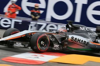 World © Octane Photographic Ltd. Sahara Force India VJM08 – Nico Hulkenberg. Saturday 23rd May 2015, F1 Practice 3, Monte Carlo, Monaco. Digital Ref: 1282LB1D7119