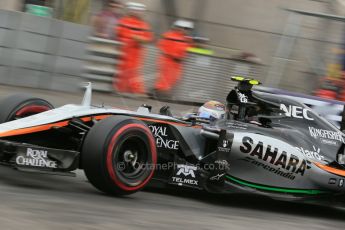 World © Octane Photographic Ltd. Sahara Force India VJM08 – Sergio Perez. Saturday 23rd May 2015, F1 Practice 3, Monte Carlo, Monaco. Digital Ref: 1282LB1D7153