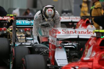 World © Octane Photographic Ltd. Mercedes AMG Petronas F1 W06 Hybrid – Lewis Hamilton. Saturday 23rd May 2015, F1 Qualifying Parc Ferme, Monte Carlo, Monaco. Digital Ref: 1282LB1D7364