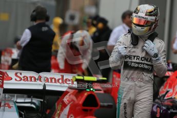 World © Octane Photographic Ltd. Mercedes AMG Petronas F1 W06 Hybrid – Lewis Hamilton. Saturday 23rd May 2015, F1 Qualifying Parc Ferme, Monte Carlo, Monaco. Digital Ref: 1282LB1D7373