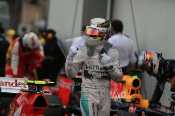 World © Octane Photographic Ltd. Mercedes AMG Petronas F1 W06 Hybrid – Lewis Hamilton. Saturday 23rd May 2015, F1 Qualifying Parc Ferme, Monte Carlo, Monaco. Digital Ref: 1282LB1D7378