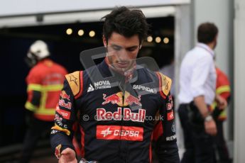 World © Octane Photographic Ltd. Scuderia Toro Rosso STR10 – Carlos Sainz Jnr. Saturday 23rd May 2015, F1 Qualifying Parc Ferme, Monte Carlo, Monaco. Digital Ref: 1282LB1D7421