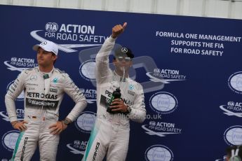 World © Octane Photographic Ltd. Mercedes AMG Petronas F1 W06 Hybrid – Lewis Hamilton and Nico Rosberg. Saturday 23rd May 2015, F1 Qualifying Parc Ferme, Monte Carlo, Monaco. Digital Ref: 1282LB1D7444