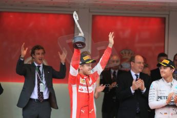 World © Octane Photographic Ltd. Scuderia Ferrari SF15-T– Sebastian Vettel. Sunday 24th May 2015, F1 Race - Podium, Monte Carlo, Monaco. Digital Ref: 1287CB7D8178