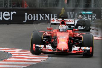 World © Octane Photographic Ltd. Scuderia Ferrari SF15-T– Sebastian Vettel and Mercedes AMG Petronas F1 W06 Hybrid – Lewis Hamilton. Thursday 21st May 2015, F1 Practice 2, Monte Carlo, Monaco. Digital Ref: 1274CB7D3536