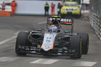 World © Octane Photographic Ltd. Sahara Force India VJM08 – Sergio Perez. Thursday 21st May 2015, F1 Practice 2, Monte Carlo, Monaco. Digital Ref: 1274CB7D3616