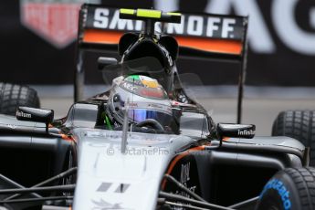 World © Octane Photographic Ltd. Sahara Force India VJM08 – Sergio Perez. Thursday 21st May 2015, F1 Practice 2, Monte Carlo, Monaco. Digital Ref: 1274LB1D4213