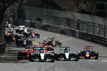 World © Octane Photographic Ltd. Mercedes AMG Petronas F1 W06 Hybrid – Lewis Hamilton. followed by his team mate Nico Rosberg. Sunday 24th May 2015, F1 Race, Monte Carlo, Monaco. Digital Ref: 1286LB1D8095