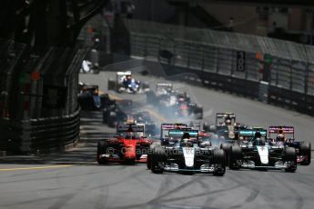 World © Octane Photographic Ltd. Mercedes AMG Petronas F1 W06 Hybrid – Lewis Hamilton. followed by his team mate Nico Rosberg. Sunday 24th May 2015, F1 Race, Monte Carlo, Monaco. Digital Ref: 1286LB1D8099