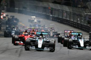 World © Octane Photographic Ltd. Mercedes AMG Petronas F1 W06 Hybrid – Lewis Hamilton. followed by his team mate Nico Rosberg. Sunday 24th May 2015, F1 Race, Monte Carlo, Monaco. Digital Ref: 1286LB1D8108