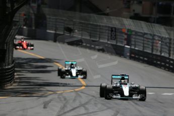 World © Octane Photographic Ltd. Mercedes AMG Petronas F1 W06 Hybrid – Lewis Hamilton. followed by his team mate Nico Rosberg. Sunday 24th May 2015, F1 Race, Monte Carlo, Monaco. Digital Ref: 1286LB1D8149