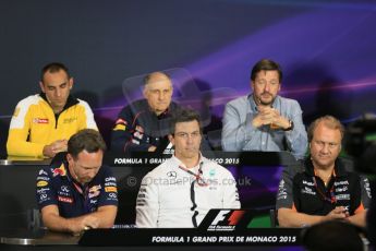 World © Octane Photographic Ltd. Renault Sport F1 Managing Director – Cyril Abiteboul, Infiniti Red Bull Racing Team Principal – Christian Horner, Sahara Force India Deputy Team Principal – Rob Fernley, Pirelli Motorsport Director – Paul Hembery, Scuderia Toro Rosso Team Principal – Franz Tost and Mercedes AMG Petronas Executive Director – Toto Wolff. Thursday 21st May 2015, FIA Team Personnel Press Conference, Monte Carlo, Monaco. Digital Ref: 1276LB5D3177