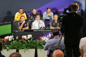 World © Octane Photographic Ltd. Renault Sport F1 Managing Director – Cyril Abiteboul, Infiniti Red Bull Racing Team Principal – Christian Horner, Sahara Force India Deputy Team Principal – Rob Fernley, Pirelli Motorsport Director – Paul Hembery, Scuderia Toro Rosso Team Principal – Franz Tost and Mercedes AMG Petronas Executive Director – Toto Wolff. Thursday 21st May 2015, FIA Team Personnel Press Conference, Monte Carlo, Monaco. Digital Ref:1276LB5D3182