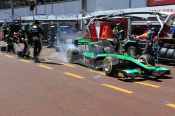 World © Octane Photographic Ltd. Friday 22nd May 2015. Status Grand Prix – Marlon Stockinger pit stop. GP2 Race 1 – Monaco, Monte-Carlo. Digital Ref. : 1278CB1L0463