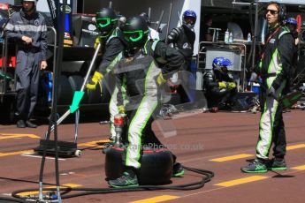 World © Octane Photographic Ltd. Friday 22nd May 2015. Status Grand Prix pit crew ready for a tyre change. GP2 Race 1 – Monaco, Monte-Carlo. Digital Ref. : 1278CB7D4719