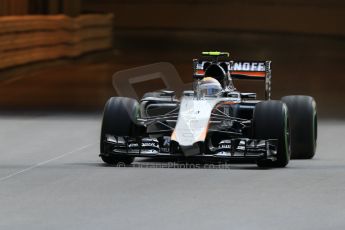 World © Octane Photographic Ltd. Sahara Force India VJM08 – Sergio Perez. Thursday 21st May 2015, F1 Practice 1, Monte Carlo, Monaco. Digital Ref: 1272CB7D2690