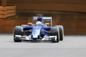 World © Octane Photographic Ltd. Sauber F1 Team C34-Ferrari – Marcus Ericsson. Thursday 21st May 2015, F1 Practice 1, Monte Carlo, Monaco. Digital Ref: 1272CB7D2734