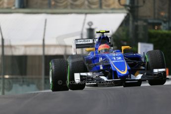 World © Octane Photographic Ltd. Sauber F1 Team C34-Ferrari – Felipe Nasr. Thursday 21st May 2015, F1 Spanish GP Formula 1 Practice 1. Monte Carlo, Monaco. Digital Ref: 1272LB1D3307