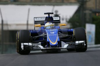 World © Octane Photographic Ltd. Sauber F1 Team C34-Ferrari – Marcus Ericsson. Thursday 21st May 2015, F1 Practice 1, Monte Carlo, Monaco. Digital Ref: 1272LB1D3508