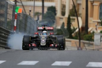 World © Octane Photographic Ltd. Lotus F1 Team E23 Hybrid – Romain Grosjean. Thursday 21st May 2015, F1 Practice 1, Monte Carlo, Monaco. Digital Ref: 1272LB1D3561