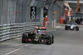 World © Octane Photographic Ltd. Lotus F1 Team E23 Hybrid – Romain Grosjean. Thursday 21st May 2015, F1 Practice 1, Monte Carlo, Monaco. Digital Ref: 1272LB1D3892