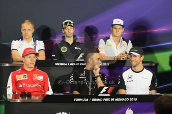 World © Octane Photographic Ltd. McLaren Honda - Jenson Button, Williams Martini Racing – Valtteri Bottas, Lotus F1 Team – Romain Grosjean, Mercedes AMG Petronas F1 – Lewis Hamilton. Sauber F1 Team – Marcus Ericsson and Scuderia Ferrari – Kimi Raikkonen. Wednesday 20th May 2015, FIA Drivers’ Press Conference, Monte Carlo, Monaco. Digital Ref: 1271CB1L9296