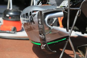 World © Octane Photographic Ltd. Sahara Force India VJM08 side pod vanes. Wednesday 20th May 2015, F1 Pitlane, Monte Carlo, Monaco. Digital Ref: 1270CB1L9109