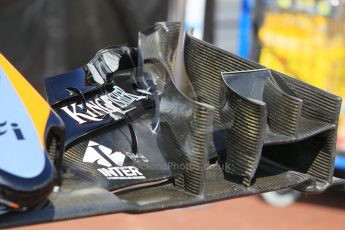 World © Octane Photographic Ltd. Sahara Force India VJM08 front wing. Wednesday 20th May 2015, F1 Pitlane, Monte Carlo, Monaco. Digital Ref: 1270CB1L9115
