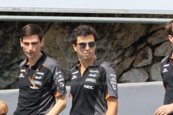 World © Octane Photographic Ltd. Sahara Force India VJM08 – Sergio Perez. Wednesday 20th May 2015, F1 Track walk, Monte Carlo, Monaco. Digital Ref: 1270CB7D2489