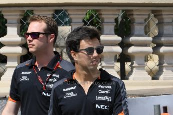 World © Octane Photographic Ltd. Sahara Force India VJM08 – Sergio Perez. Wednesday 20th May 2015, F1 Track walk, Monte Carlo, Monaco. Digital Ref: 1270CB7D2497