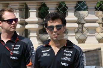 World © Octane Photographic Ltd. Sahara Force India VJM08 – Sergio Perez. Wednesday 20th May 2015, F1 Track walk, Monte Carlo, Monaco. Digital Ref: 1270CB7D2499