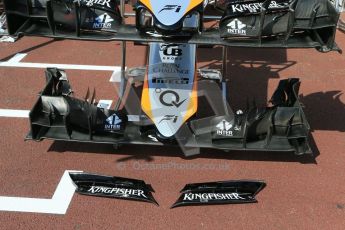 World © Octane Photographic Ltd. Sahara Force India VJM08 front wing. Wednesday 20th May 2015, F1 Pitlane, Monte Carlo, Monaco. Digital Ref:  1270LB1D2964