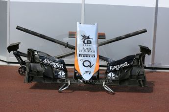 World © Octane Photographic Ltd. Sahara Force India VJM08 nose and front wing. Wednesday 20th May 2015, F1 Pitlane, Monte Carlo, Monaco. Digital Ref:  1270LB5D2446