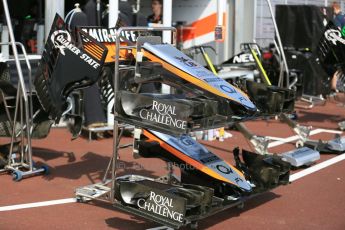 World © Octane Photographic Ltd. Sahara Force India VJM08 noses. Wednesday 20th May 2015, F1 Pitlane, Monte Carlo, Monaco. Digital Ref:  1270LB5D2451