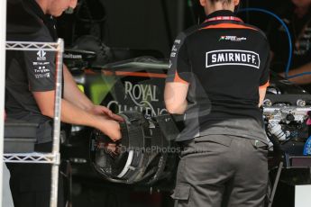 World © Octane Photographic Ltd. Sahara Force India VJM08. Wednesday 20th May 2015, F1 Pitlane, Monte Carlo, Monaco. Digital Ref: 1270LB5D2464
