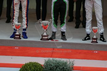World © Octane Photographic Ltd. Saturday 23rd May 2015. The trophies of Status Grand Prix – Richie Stanaway, Trident – Raffaele Marciello and Rapax – Sergey Sirotkin. GP2 Race 2 – Monaco, Monte-Carlo. Digital Ref. : 1283CB1D7796