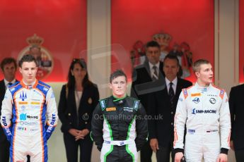 World © Octane Photographic Ltd. Saturday 23rd May 2015. Status Grand Prix – Richie Stanaway, Trident – Raffaele Marciello and Rapax – Sergey Sirotkin. GP2 Race 2 – Monaco, Monte-Carlo. Digital Ref. : 1283CB1D7805